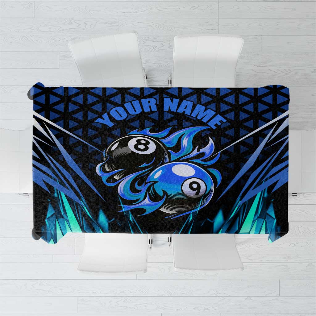 Billiards Design Tablecloth with Blue Flame Eight Ball and Lightning Pattern in Black Cyan Gradient Background - Wonder Print Shop
