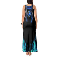Billiards Design Tank Maxi Dress with Blue Flame Eight Ball and Lightning Pattern in Black Cyan Gradient Background - Wonder Print Shop