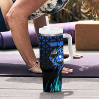 Billiards Design Tumbler With Handle with Blue Flame Eight Ball and Lightning Pattern in Black Cyan Gradient Background - Wonder Print Shop