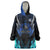 Billiards Design Wearable Blanket Hoodie with Blue Flame Eight Ball and Lightning Pattern in Black Cyan Gradient Background - Wonder Print Shop
