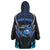 Billiards Design Wearable Blanket Hoodie with Blue Flame Eight Ball and Lightning Pattern in Black Cyan Gradient Background - Wonder Print Shop
