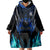 Billiards Design Wearable Blanket Hoodie with Blue Flame Eight Ball and Lightning Pattern in Black Cyan Gradient Background - Wonder Print Shop