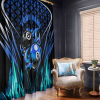 Billiards Design Window Curtain with Blue Flame Eight Ball and Lightning Pattern in Black Cyan Gradient Background - Wonder Print Shop