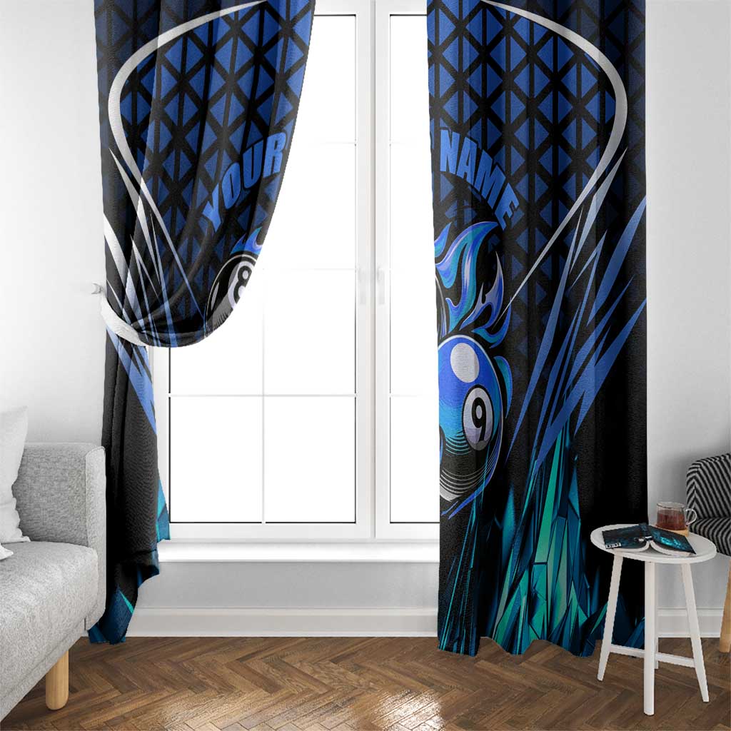 Billiards Design Window Curtain with Blue Flame Eight Ball and Lightning Pattern in Black Cyan Gradient Background - Wonder Print Shop
