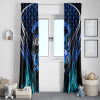 Billiards Design Window Curtain with Blue Flame Eight Ball and Lightning Pattern in Black Cyan Gradient Background - Wonder Print Shop
