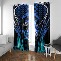 Billiards Design Window Curtain with Blue Flame Eight Ball and Lightning Pattern in Black Cyan Gradient Background - Wonder Print Shop