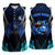 Billiards Design Women Sleeveless Polo Shirt with Blue Flame Eight Ball and Lightning Pattern in Black Cyan Gradient Background - Wonder Print Shop