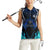 Billiards Design Women Sleeveless Polo Shirt with Blue Flame Eight Ball and Lightning Pattern in Black Cyan Gradient Background - Wonder Print Shop