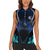 Billiards Design Women Sleeveless Polo Shirt with Blue Flame Eight Ball and Lightning Pattern in Black Cyan Gradient Background - Wonder Print Shop