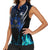 Billiards Design Women Sleeveless Polo Shirt with Blue Flame Eight Ball and Lightning Pattern in Black Cyan Gradient Background - Wonder Print Shop