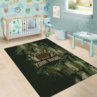 Bowling Camouflage Pattern Area Rug with Ball and Pins Graphic in Army Green and Beige Brushstroke Design - Wonder Print Shop