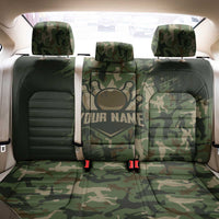 Bowling Camouflage Pattern Back Car Seat Cover with Ball and Pins Graphic in Army Green and Beige Brushstroke Design - Wonder Print Shop