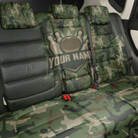 Bowling Camouflage Pattern Back Car Seat Cover with Ball and Pins Graphic in Army Green and Beige Brushstroke Design - Wonder Print Shop
