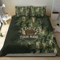 Bowling Camouflage Pattern Bedding Set with Ball and Pins Graphic in Army Green and Beige Brushstroke Design - Wonder Print Shop