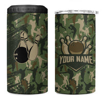 Bowling Camouflage Pattern 4 in 1 Can Cooler Tumbler with Ball and Pins Graphic in Army Green and Beige Brushstroke Design - Wonder Print Shop