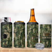 Bowling Camouflage Pattern 4 in 1 Can Cooler Tumbler with Ball and Pins Graphic in Army Green and Beige Brushstroke Design - Wonder Print Shop