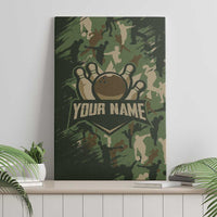 Bowling Camouflage Pattern Canvas Wall Art with Ball and Pins Graphic in Army Green and Beige Brushstroke Design - Wonder Print Shop