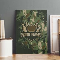 Bowling Camouflage Pattern Canvas Wall Art with Ball and Pins Graphic in Army Green and Beige Brushstroke Design - Wonder Print Shop