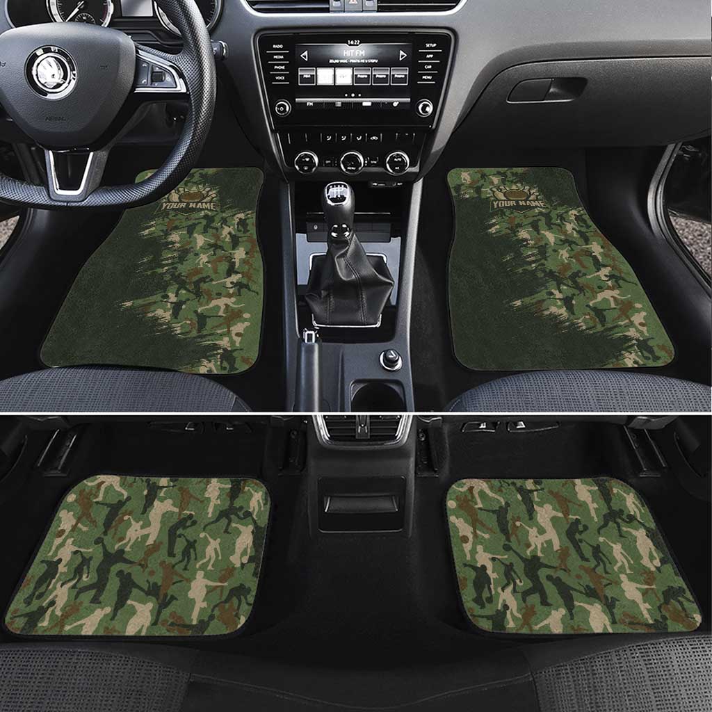 Bowling Camouflage Pattern Car Mats with Ball and Pins Graphic in Army Green and Beige Brushstroke Design - Wonder Print Shop