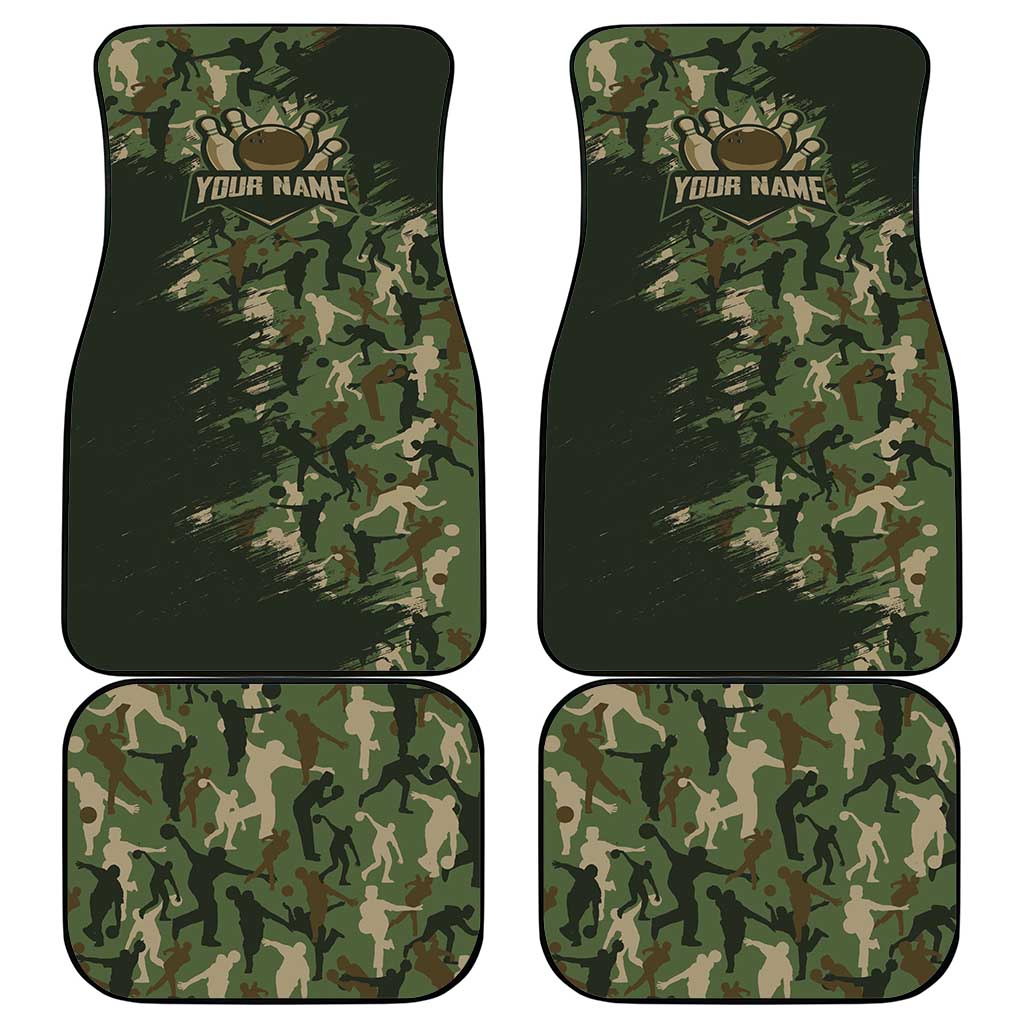 Bowling Camouflage Pattern Car Mats with Ball and Pins Graphic in Army Green and Beige Brushstroke Design - Wonder Print Shop
