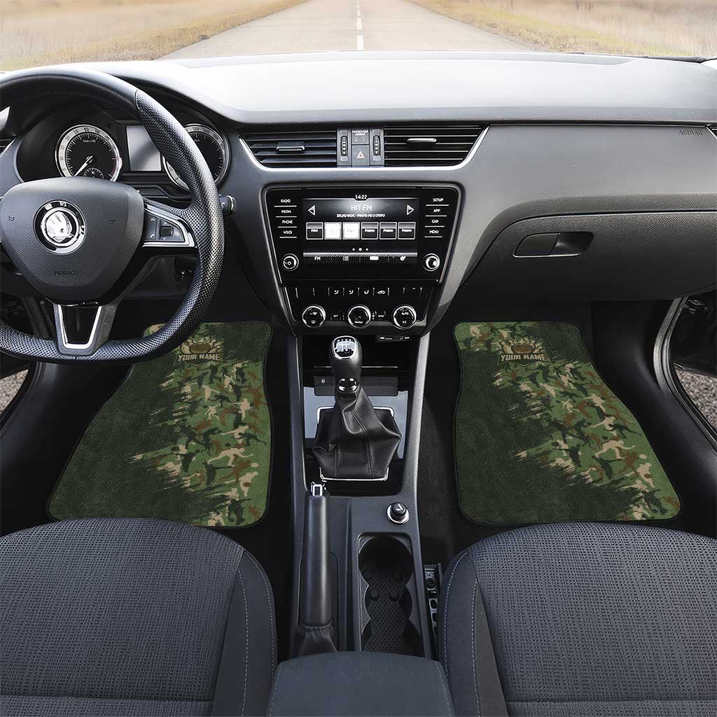 Bowling Camouflage Pattern Car Mats with Ball and Pins Graphic in Army Green and Beige Brushstroke Design - Wonder Print Shop