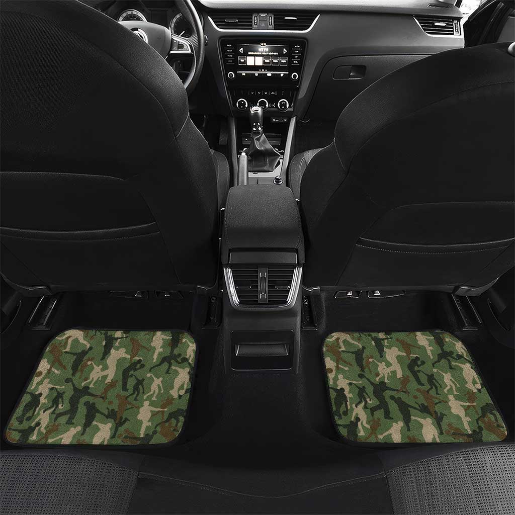Bowling Camouflage Pattern Car Mats with Ball and Pins Graphic in Army Green and Beige Brushstroke Design - Wonder Print Shop