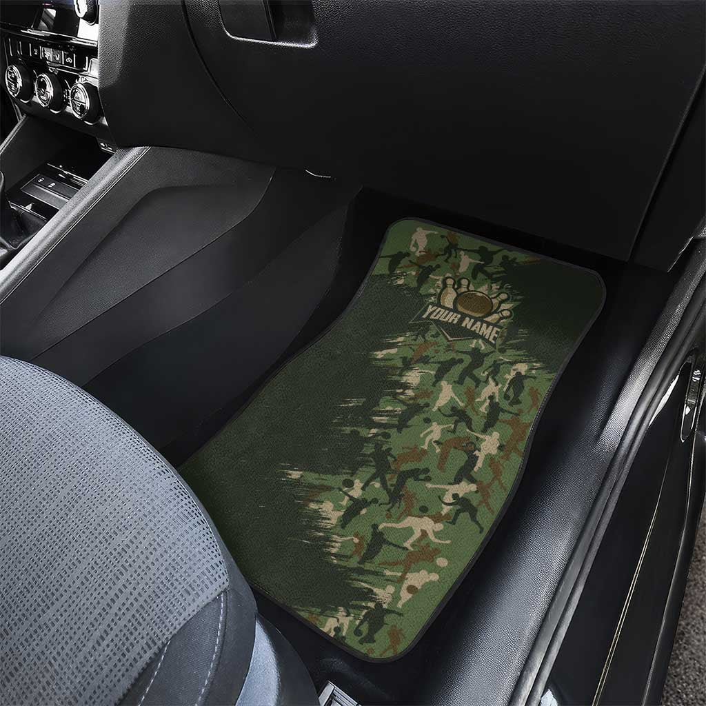 Bowling Camouflage Pattern Car Mats with Ball and Pins Graphic in Army Green and Beige Brushstroke Design - Wonder Print Shop