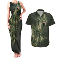 Bowling Camouflage Pattern Couples Matching Tank Maxi Dress and Hawaiian Shirt with Ball and Pins Graphic in Army Green and Beige Brushstroke Design - Wonder Print Shop