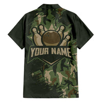 Bowling Camouflage Pattern Family Matching Long Sleeve Bodycon Dress and Hawaiian Shirt with Ball and Pins Graphic in Army Green and Beige Brushstroke Design - Wonder Print Shop