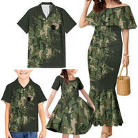Bowling Camouflage Pattern Family Matching Mermaid Dress and Hawaiian Shirt with Ball and Pins Graphic in Army Green and Beige Brushstroke Design - Wonder Print Shop