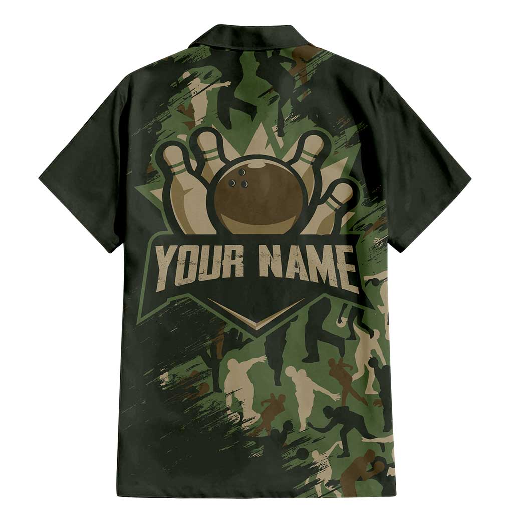Bowling Camouflage Pattern Family Matching Mermaid Dress and Hawaiian Shirt with Ball and Pins Graphic in Army Green and Beige Brushstroke Design - Wonder Print Shop