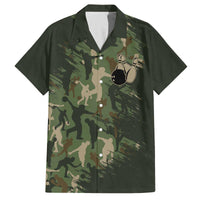 Bowling Camouflage Pattern Family Matching Off The Shoulder Long Sleeve Dress and Hawaiian Shirt with Ball and Pins Graphic in Army Green and Beige Brushstroke Design - Wonder Print Shop