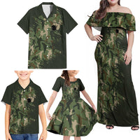Bowling Camouflage Pattern Family Matching Off Shoulder Maxi Dress and Hawaiian Shirt with Ball and Pins Graphic in Army Green and Beige Brushstroke Design - Wonder Print Shop
