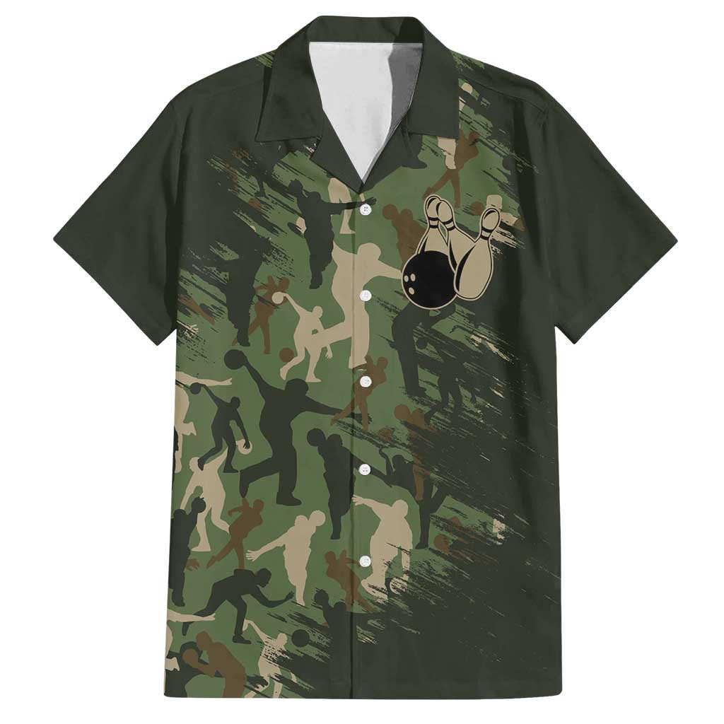 Bowling Camouflage Pattern Family Matching Off Shoulder Maxi Dress and Hawaiian Shirt with Ball and Pins Graphic in Army Green and Beige Brushstroke Design - Wonder Print Shop