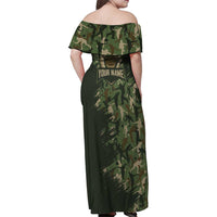 Bowling Camouflage Pattern Family Matching Off Shoulder Maxi Dress and Hawaiian Shirt with Ball and Pins Graphic in Army Green and Beige Brushstroke Design - Wonder Print Shop