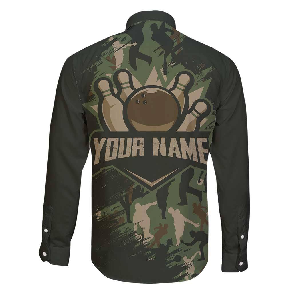 Bowling Camouflage Pattern Family Matching Puletasi and Hawaiian Shirt with Ball and Pins Graphic in Army Green and Beige Brushstroke Design - Wonder Print Shop