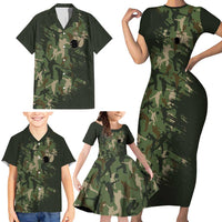 Bowling Camouflage Pattern Family Matching Short Sleeve Bodycon Dress and Hawaiian Shirt with Ball and Pins Graphic in Army Green and Beige Brushstroke Design - Wonder Print Shop