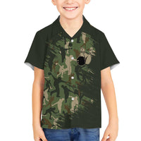 Bowling Camouflage Pattern Family Matching Short Sleeve Bodycon Dress and Hawaiian Shirt with Ball and Pins Graphic in Army Green and Beige Brushstroke Design - Wonder Print Shop