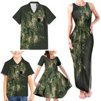 Bowling Camouflage Pattern Family Matching Tank Maxi Dress and Hawaiian Shirt with Ball and Pins Graphic in Army Green and Beige Brushstroke Design - Wonder Print Shop