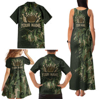 Bowling Camouflage Pattern Family Matching Tank Maxi Dress and Hawaiian Shirt with Ball and Pins Graphic in Army Green and Beige Brushstroke Design - Wonder Print Shop