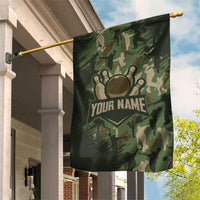 Bowling Camouflage Pattern Garden Flag with Ball and Pins Graphic in Army Green and Beige Brushstroke Design - Wonder Print Shop