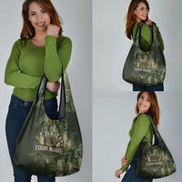 Bowling Camouflage Pattern Grocery Bag with Ball and Pins Graphic in Army Green and Beige Brushstroke Design - Wonder Print Shop