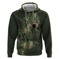 Bowling Camouflage Pattern Hoodie with Ball and Pins Graphic in Army Green and Beige Brushstroke Design - Wonder Print Shop