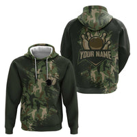 Bowling Camouflage Pattern Hoodie with Ball and Pins Graphic in Army Green and Beige Brushstroke Design - Wonder Print Shop