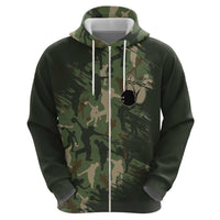Bowling Camouflage Pattern Hoodie with Ball and Pins Graphic in Army Green and Beige Brushstroke Design - Wonder Print Shop