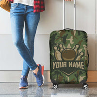 Bowling Camouflage Pattern Luggage Cover with Ball and Pins Graphic in Army Green and Beige Brushstroke Design - Wonder Print Shop