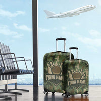 Bowling Camouflage Pattern Luggage Cover with Ball and Pins Graphic in Army Green and Beige Brushstroke Design - Wonder Print Shop