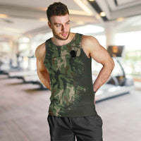 Bowling Camouflage Pattern Men Tank Top with Ball and Pins Graphic in Army Green and Beige Brushstroke Design - Wonder Print Shop