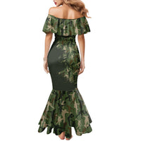 Bowling Camouflage Pattern Mermaid Dress with Ball and Pins Graphic in Army Green and Beige Brushstroke Design - Wonder Print Shop