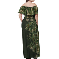 Bowling Camouflage Pattern Off Shoulder Maxi Dress with Ball and Pins Graphic in Army Green and Beige Brushstroke Design - Wonder Print Shop